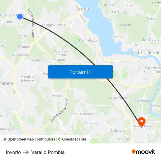 Invorio to Varallo Pombia map