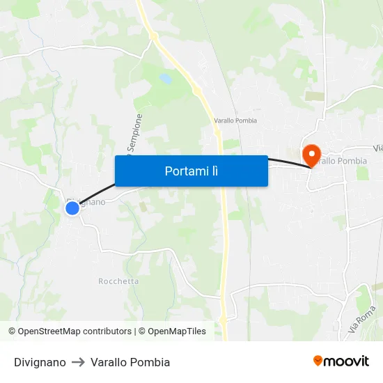 Divignano to Varallo Pombia map