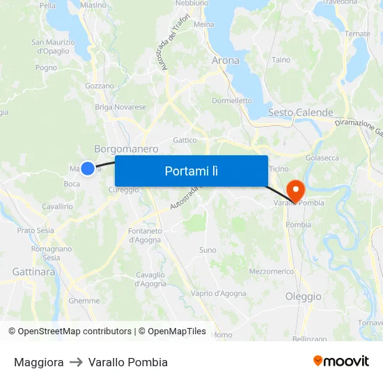 Maggiora to Varallo Pombia map