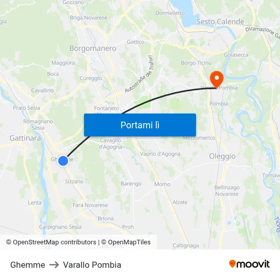 Ghemme to Varallo Pombia map