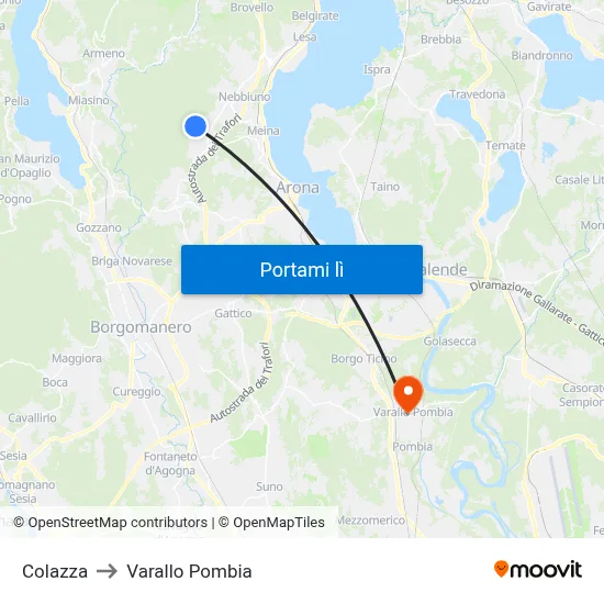 Colazza to Varallo Pombia map
