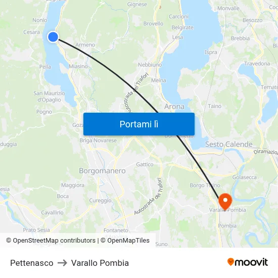 Pettenasco to Varallo Pombia map
