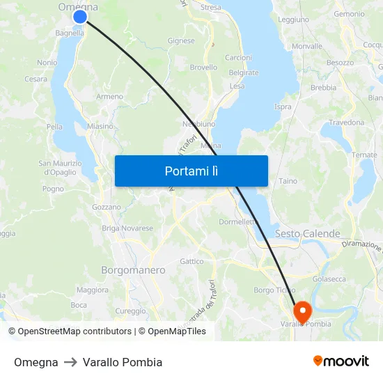 Omegna to Varallo Pombia map