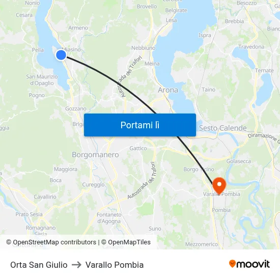 Orta San Giulio to Varallo Pombia map