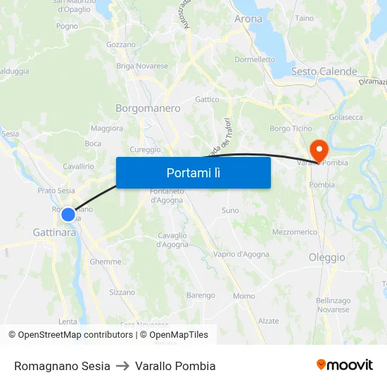 Romagnano Sesia to Varallo Pombia map