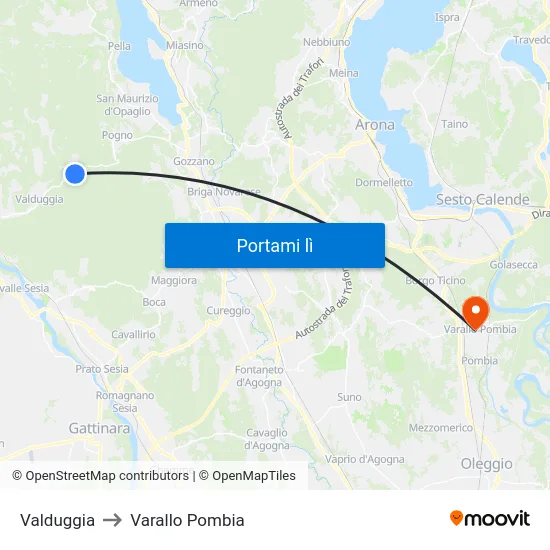 Valduggia to Varallo Pombia map