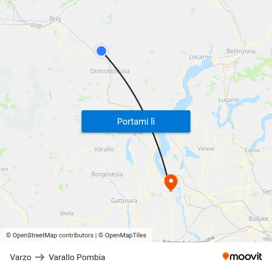 Varzo to Varallo Pombia map