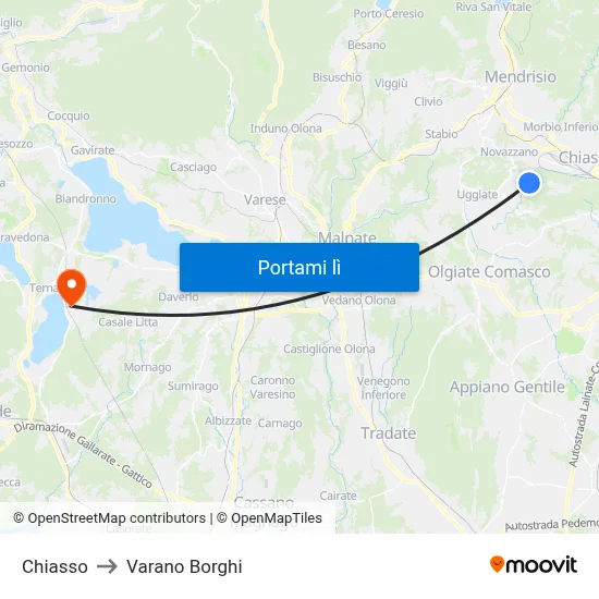 Chiasso to Varano Borghi map