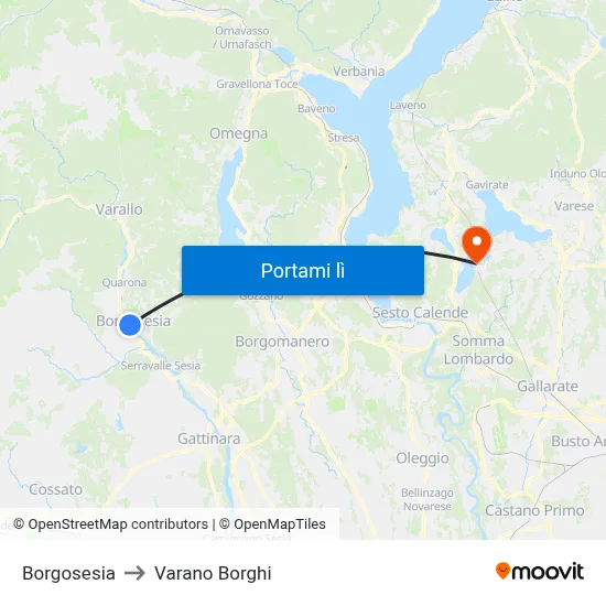 Borgosesia to Varano Borghi map