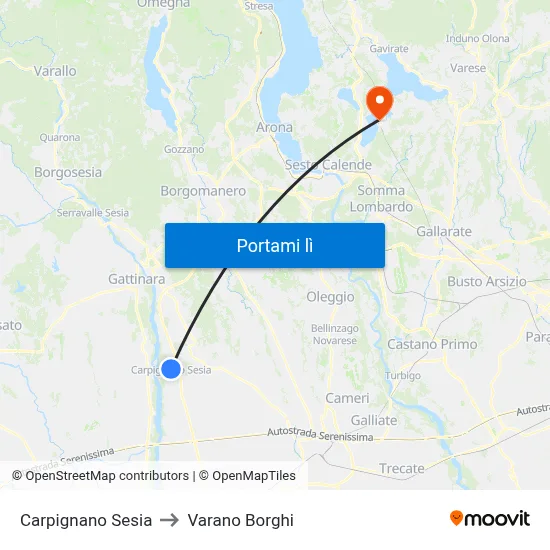 Carpignano Sesia to Varano Borghi map