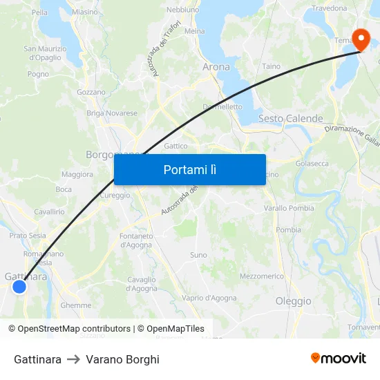 Gattinara to Varano Borghi map