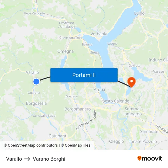 Varallo to Varano Borghi map