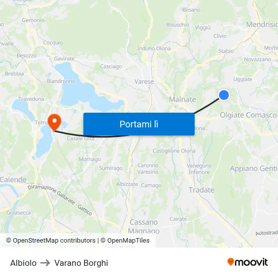 Albiolo to Varano Borghi map
