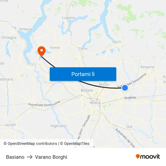 Basiano to Varano Borghi map