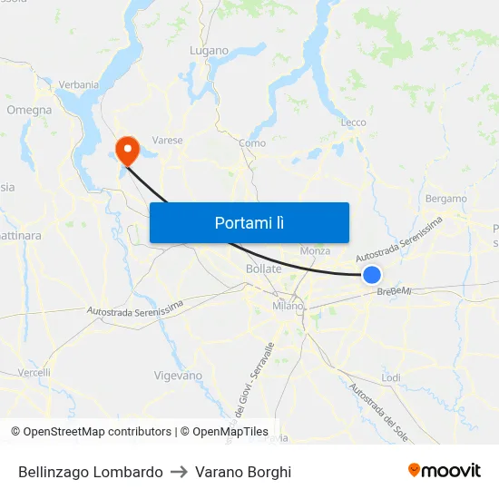 Bellinzago Lombardo to Varano Borghi map