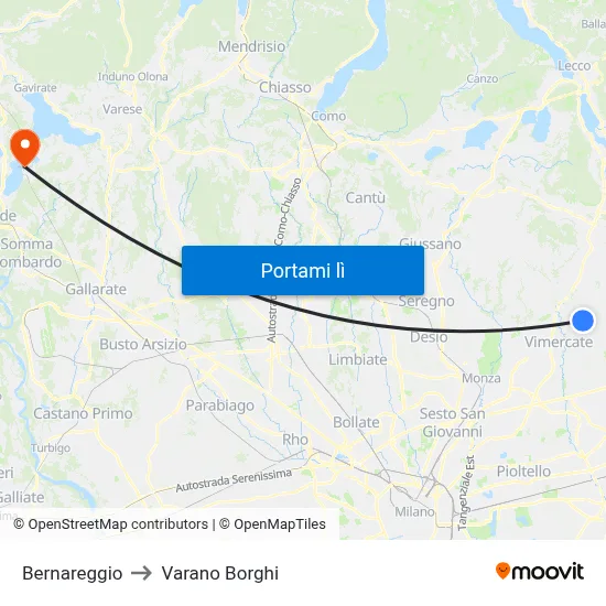 Bernareggio to Varano Borghi map