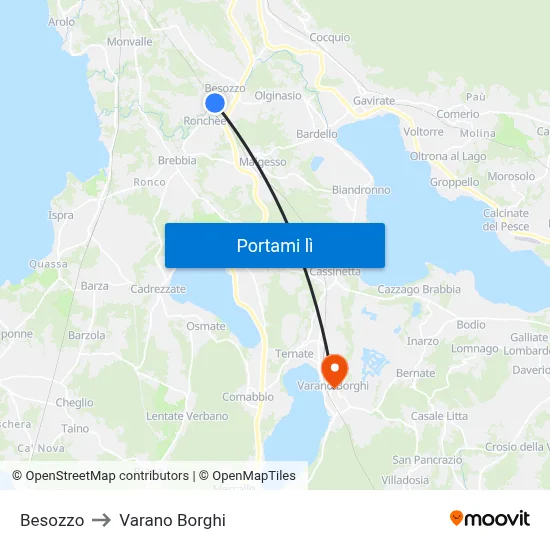 Besozzo to Varano Borghi map
