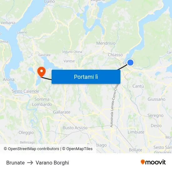 Brunate to Varano Borghi map