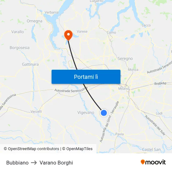 Bubbiano to Varano Borghi map