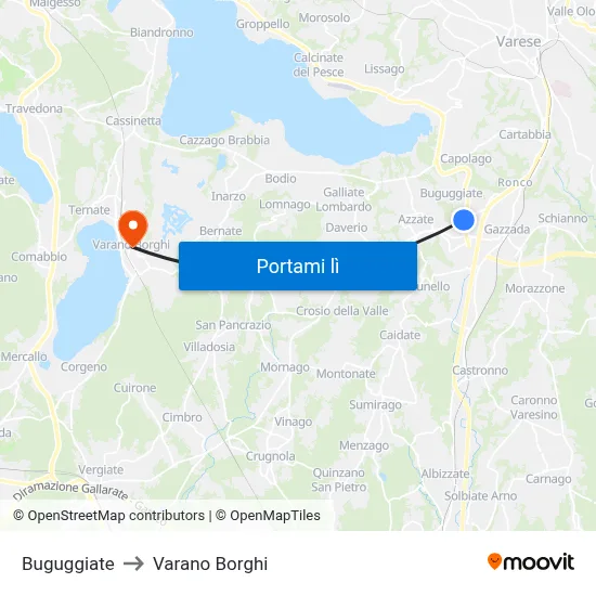 Buguggiate to Varano Borghi map