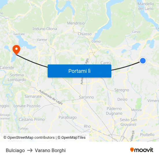 Bulciago to Varano Borghi map