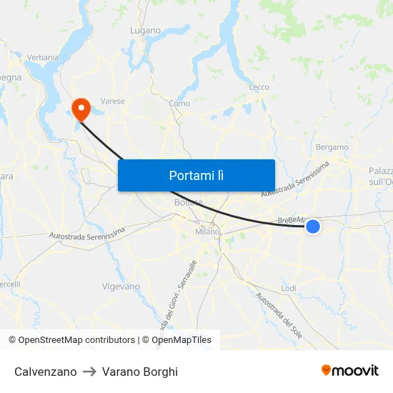 Calvenzano to Varano Borghi map