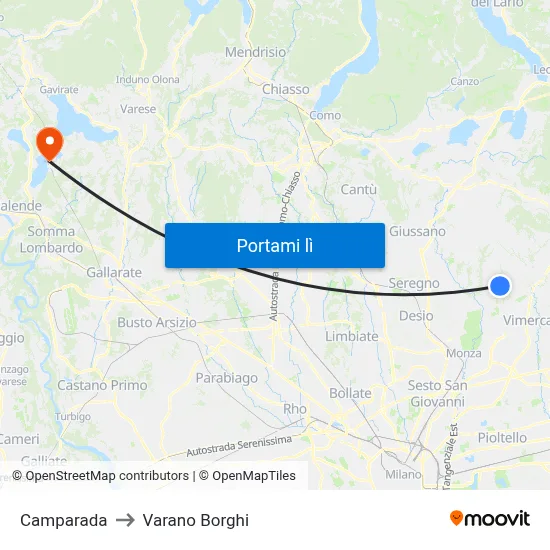 Camparada to Varano Borghi map