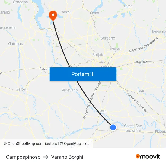 Campospinoso to Varano Borghi map