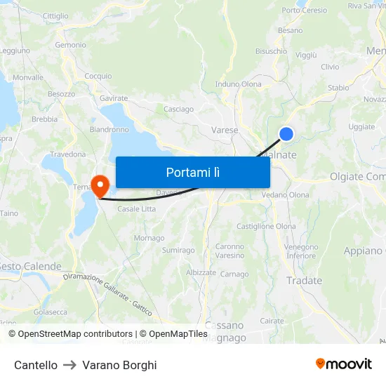 Cantello to Varano Borghi map