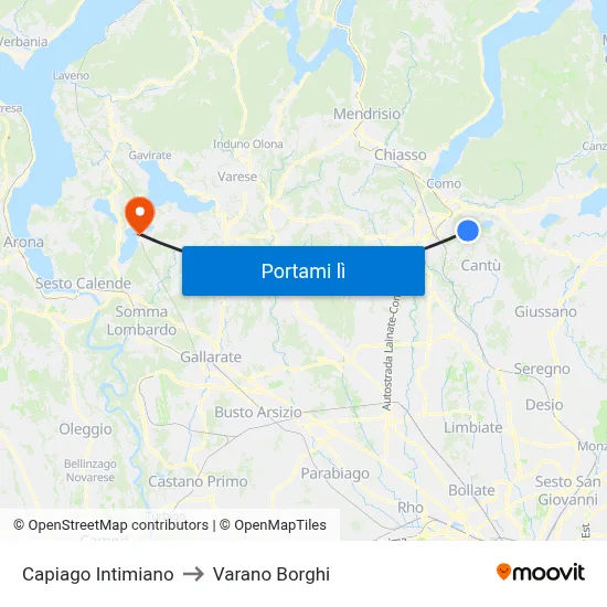 Capiago Intimiano to Varano Borghi map