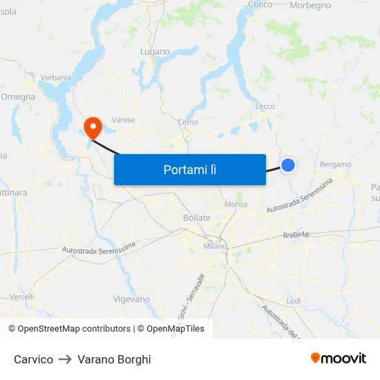 Carvico to Varano Borghi map