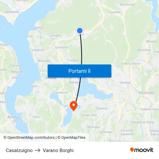 Casalzuigno to Varano Borghi map