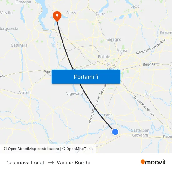 Casanova Lonati to Varano Borghi map