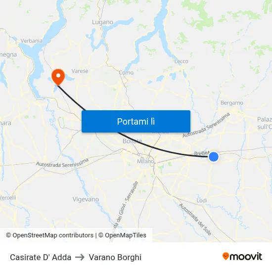 Casirate D' Adda to Varano Borghi map
