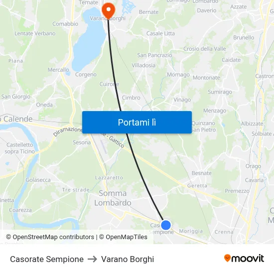 Casorate Sempione to Varano Borghi map