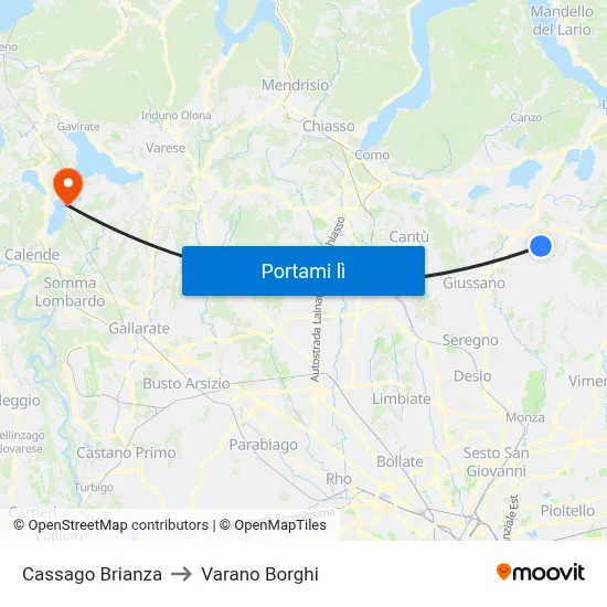 Cassago Brianza to Varano Borghi map