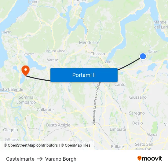 Castelmarte to Varano Borghi map
