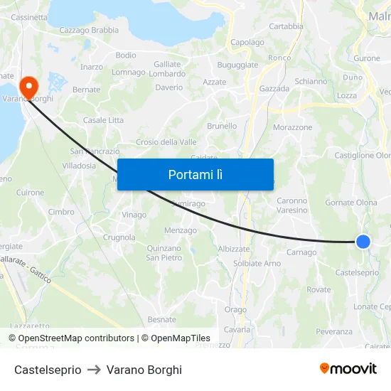 Castelseprio to Varano Borghi map