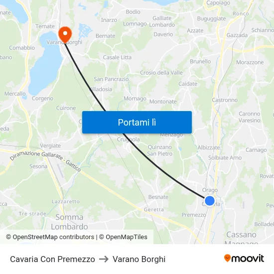 Cavaria Con Premezzo to Varano Borghi map
