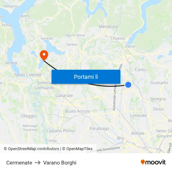 Cermenate to Varano Borghi map