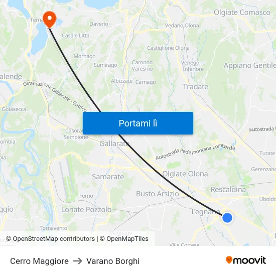 Cerro Maggiore to Varano Borghi map