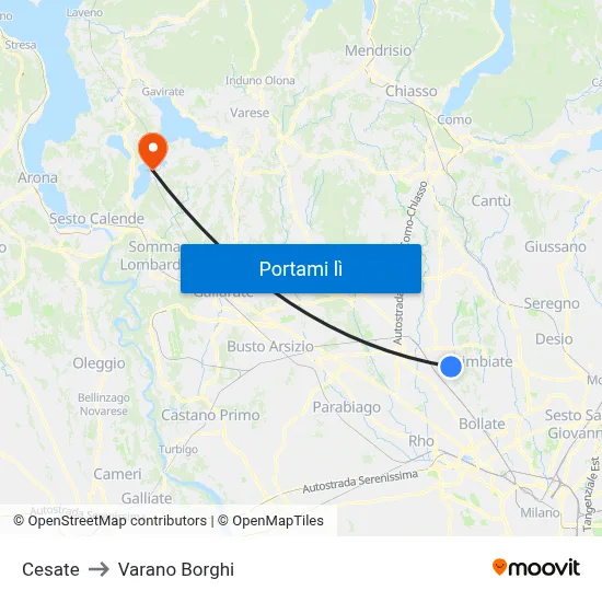 Cesate to Varano Borghi map
