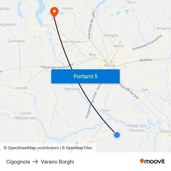 Cigognola to Varano Borghi map