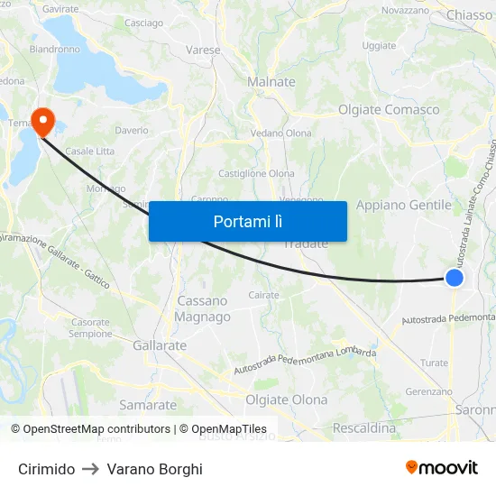 Cirimido to Varano Borghi map