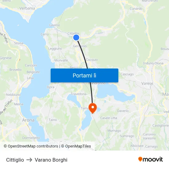 Cittiglio to Varano Borghi map