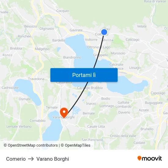 Comerio to Varano Borghi map