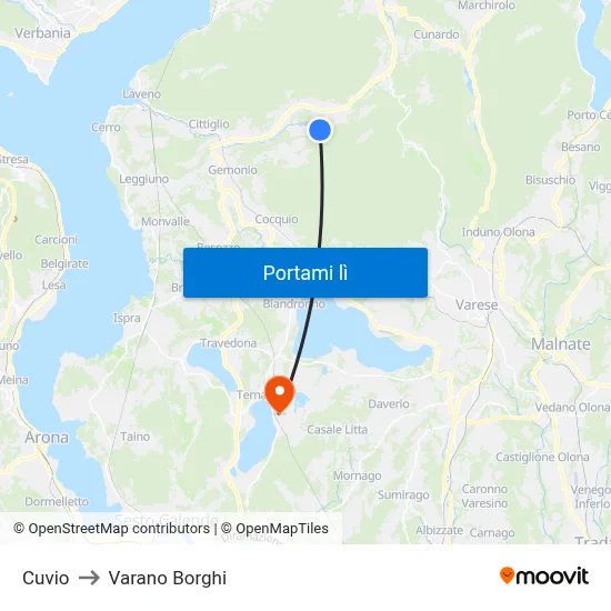Cuvio to Varano Borghi map