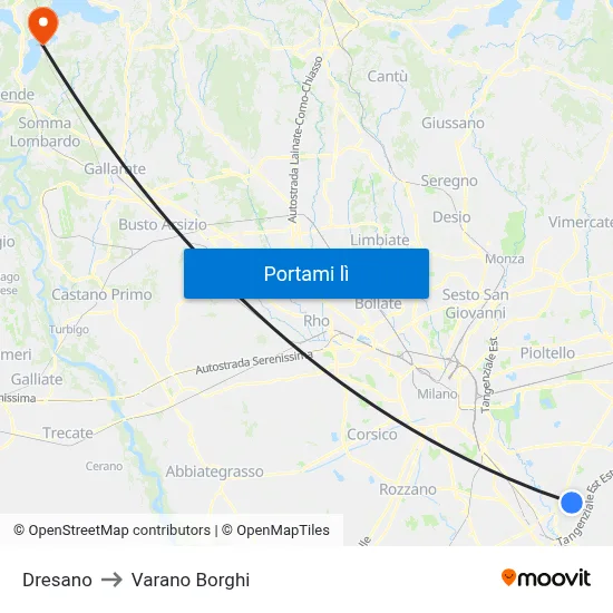 Dresano to Varano Borghi map