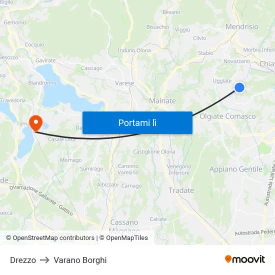 Drezzo to Varano Borghi map