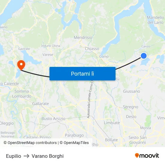 Eupilio to Varano Borghi map